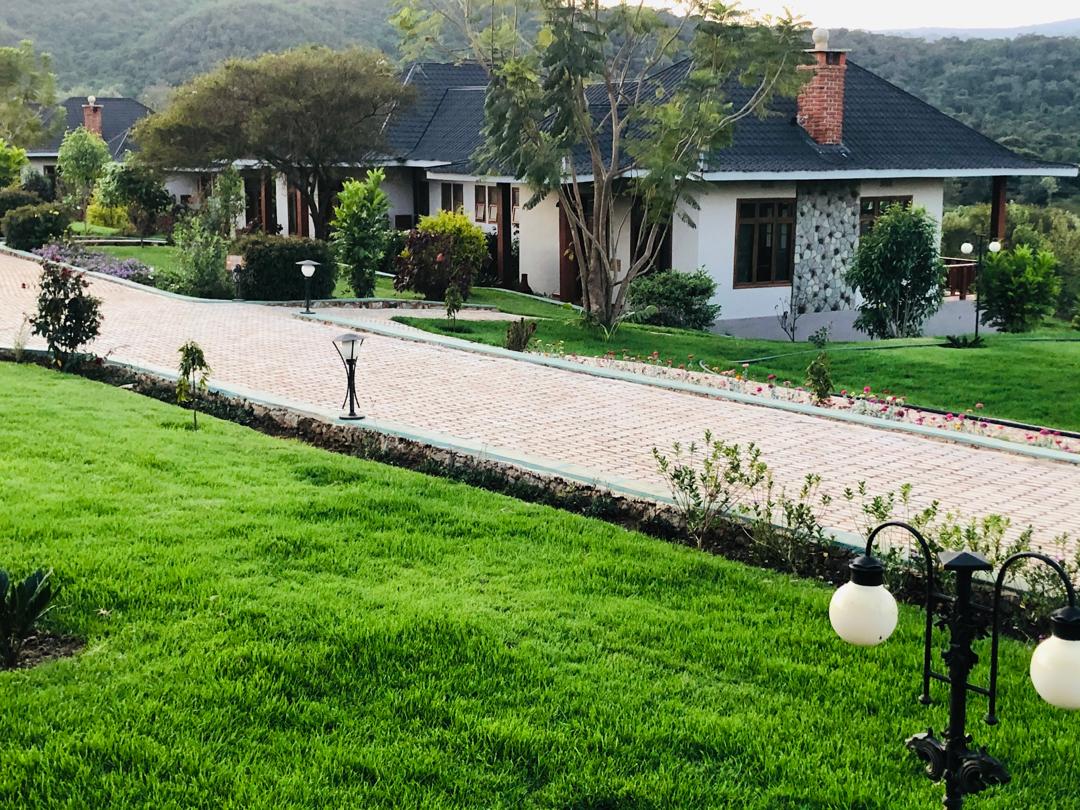 Lodge exterior with manicured lawns