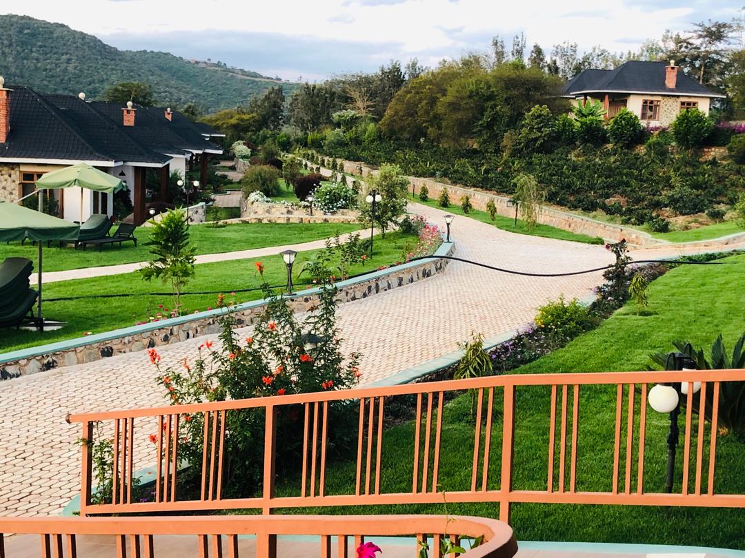 Landscaped grounds with mountain views